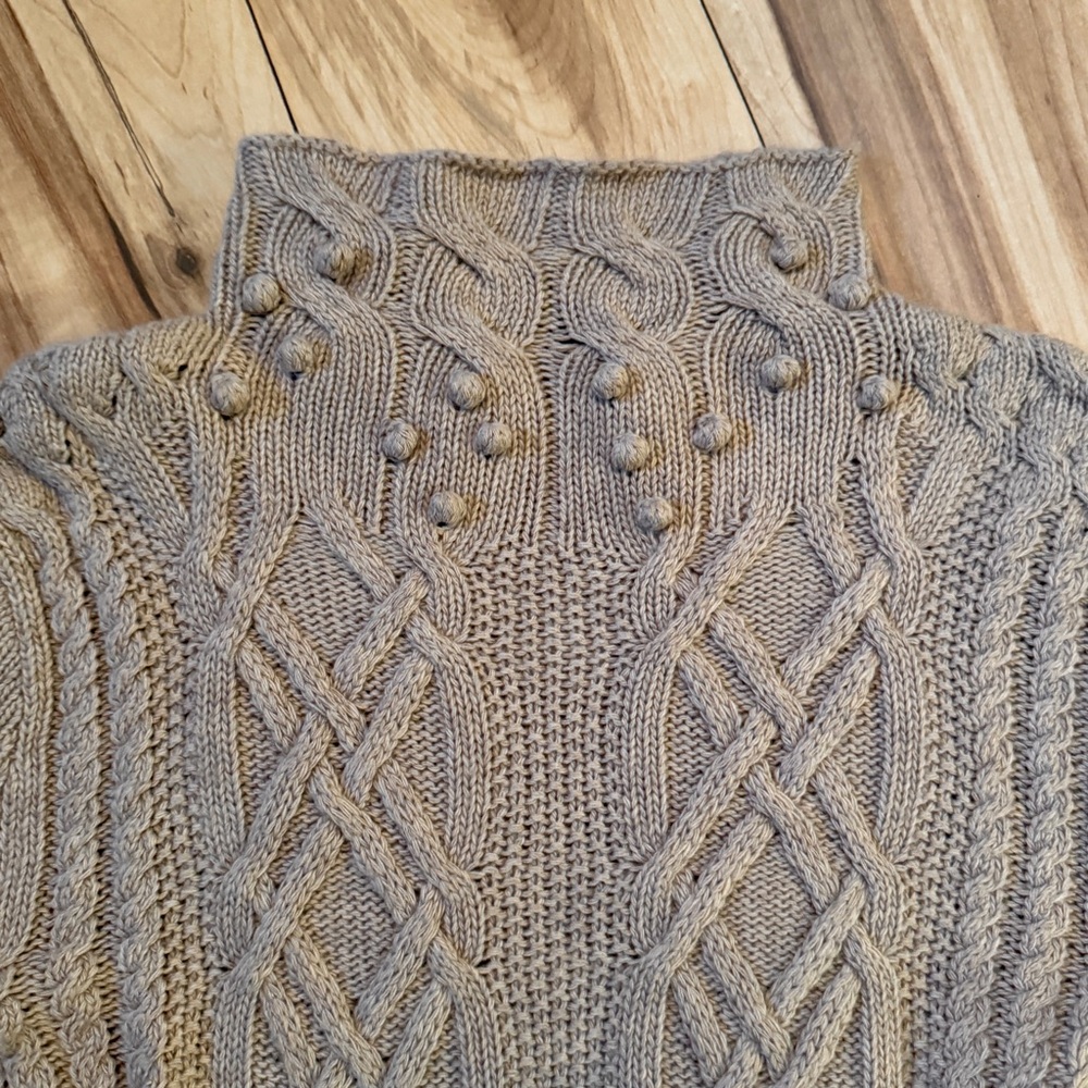 BCBG MAXAZRIA CAMEL TAN TUNIC TURTLENECK CABLE VICTORIAN WAIST LONG SLEEVE ISLE - Picture 7 of 10